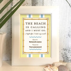Wifi password printable for beach house, editable, The Beach is Calling
