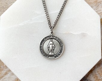 Miraculous Medal Necklace in Sterling Silver for Men Catholic Jewelry for Him Father's Day Gift for Catholic Dad Confirmation Gift for Him