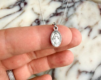 Sterling Silver Tiny Miraculous Medal Necklace | Catholic Gift for Her