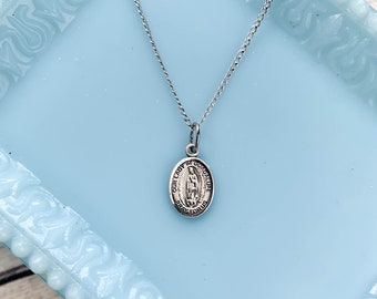 Dainty Our Lady of Guadalupe Medal Necklace, Sterling Silver Minimalist Catholic Jewelry, Catholic Gift for Her, RCIA Confirmation Godmother