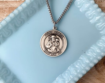Collar de San José en plata de ley, regalo de joyería católica para hombres