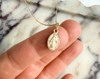 14kt Gold Filled Tiny Miraculous Medal & Cross Necklace | Catholic Gift for Her