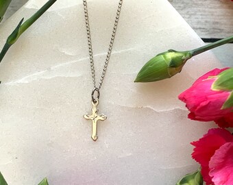 Dainty Engraved First Communion Cross Necklace for Girl First Holy Eucharist Jewelry for Catholic Gift for Her Simple Christian Easter Gift