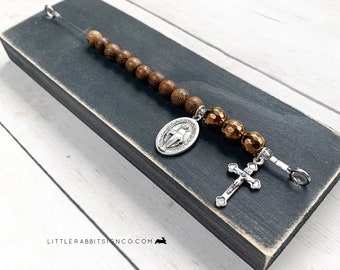 Deluxe Desk Chaplet, Weathered Black with Wood & Copper Beads Catholic Rosary Chaplet Gift for Dad, Catholic Man Gift Stocking Stuffer #025