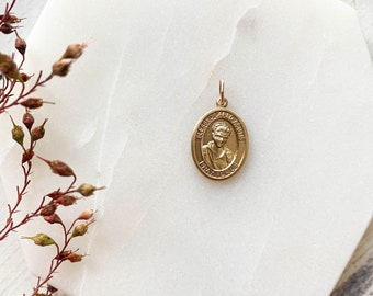 Medalla mediana de San Carlo Acutis - Laminada en oro de 14 kt