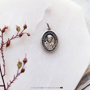 Medium Saint Carlo Acutis Medal - Sterling Silver - Heirloom Catholic Jewelry Pendant - Patron of Internet and Teens - RCIA Gift