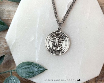 Men's Saint Michael the Archangel Necklace in Sterling Silver Catholic Jewelry for Him Father's Day Gift for Catholic Dad Confirmation Gift