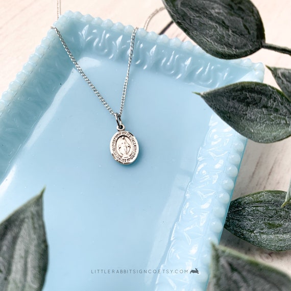 Dainty Miraculous Medal Necklace Sterling Silver Dainty