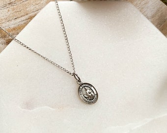 Dainty Saint Dymphna Medal Necklace, Patron Saint of Anxiety and Mental Health Minimalist Catholic Jewelry Confirmation Gift for Her