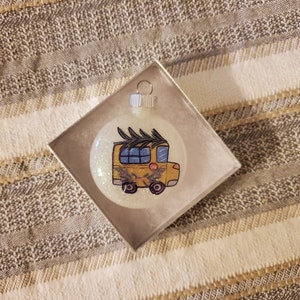 School bus Glass glitter ornament, Christmas ornament