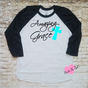 Amazing Grace, Cross, Faith, Christian, Hope, Easter, Southern style, Raglan, baseball shirt