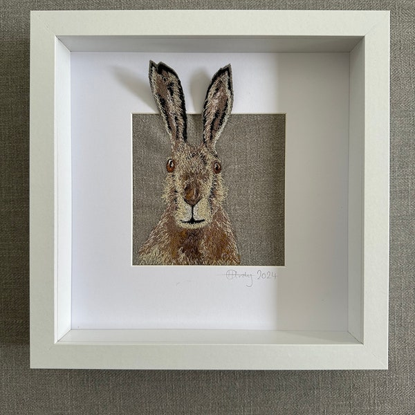 Hare original textile art embroidery