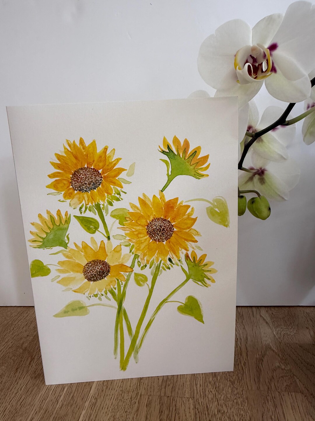 Sunflower Watercolour Greeting Card - A5 Large - Blank Inside - Hand ...