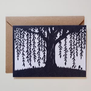 Weidenbaum Papierschnitt Kunst - A6 umweltfreundliche Grußkarte - Druck vom original Papierschnitt - Hochzeitstag, romantisches Liebesgeschenk