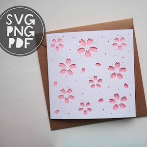 SVG / PNG / PDF digital cutting file - Cherry Blossom flower petals greetings card - printable papercut