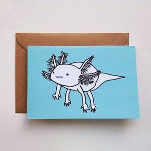 Niedliche Floaty Axolotl A6 Grußkarte - Kunstdruck - Kunst - Geschenk zum Geburtstag