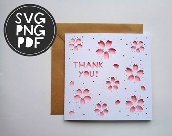 Cherry Blossom Thank You Card - Etsy