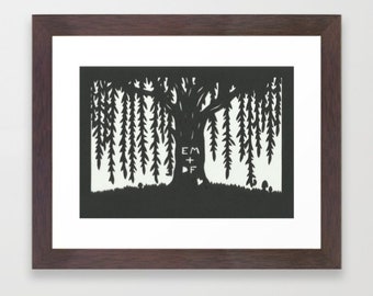 5x7" Initials Personalised Custom Wedding Anniversary Willow Tree Papercut