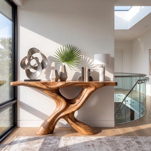 Console Table Solid Wood with Sculptural Intertwined Branch Base