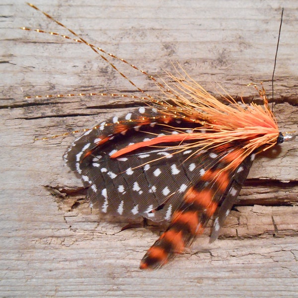 The BRITTON PEAK Collection.Tie Fly Boutonniere Fishing Wedding Buck Orange Green Pheasant Feather Grizzly Superior Lake Groom Men Hike Gold