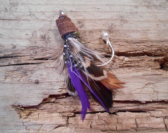 The BEAR HEAD LAKE Collection.Boutonniere Tie Fly Fishing ButtonHole Ely Bwca Pheasant Feather Wedding Groom Leather Camp Purple Leather Pin