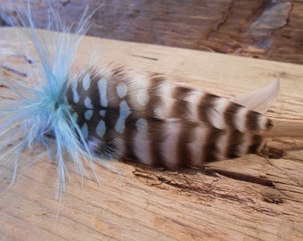 The BRISTOL Collection.TIE FLY Boutonniere ButtonHole Wedding Pheasant Feather Mint Gray Light Turquoise Gift Men Hook Green Polka Dot Lure