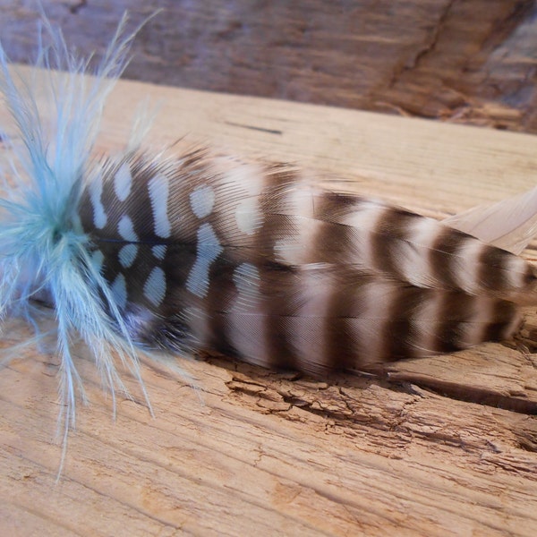 The BRISTOL Collection.TIE FLY Boutonniere ButtonHole Wedding Pheasant Feather Mint Gray Light Turquoise Gift Men Hook Green Polka Dot Lure