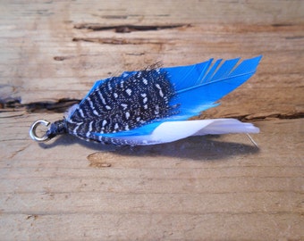 The TORINO Collection.TIE FLY Wedding Fishing Boutonniere Gift Pheasant Feather Cobalt Blue Royal Pin PolkaDot Italy Beach ButtonHole Groom