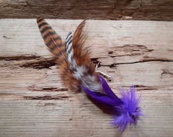 The WILLOW RIVER Collection.Tie Fly Boutonniere Fishing Wedding 1920 ButtonHole Vikings Purple Grape Tan Grey Men Gift Pin Pheasant Feather