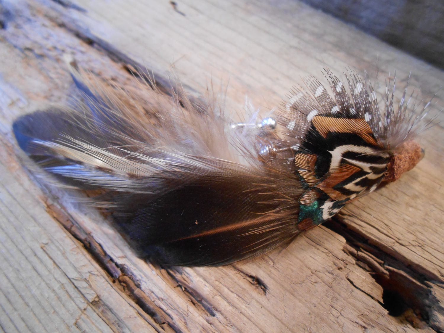 The SACRAMENTO Collection Boutonniere. TIE FLY Fishing Hook Wedding Leather Champagne Gold Pheasant Feather ButtonHole Outdoor Groom Men Pin