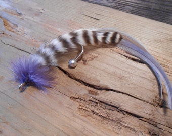 The WISTERIA Collection.Boutonniere Tie Fly ButtonHole Wedding Pin Pheasant Feather Purple Grey Hook Silver Gift Men Twilight Lure Fishing