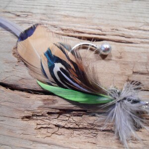 The DONEGAL BAY Collection.Boutonniere Tie Fly Downton Abbey Fly Fishing ButtonHole Pheasant Green Grey Irish Groom Wedding Feather Ireland image 4