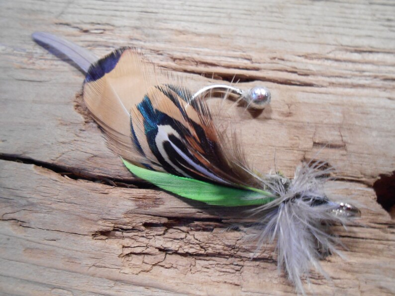 The DONEGAL BAY Collection.Boutonniere Tie Fly Downton Abbey Fly Fishing ButtonHole Pheasant Green Grey Irish Groom Wedding Feather Ireland image 4