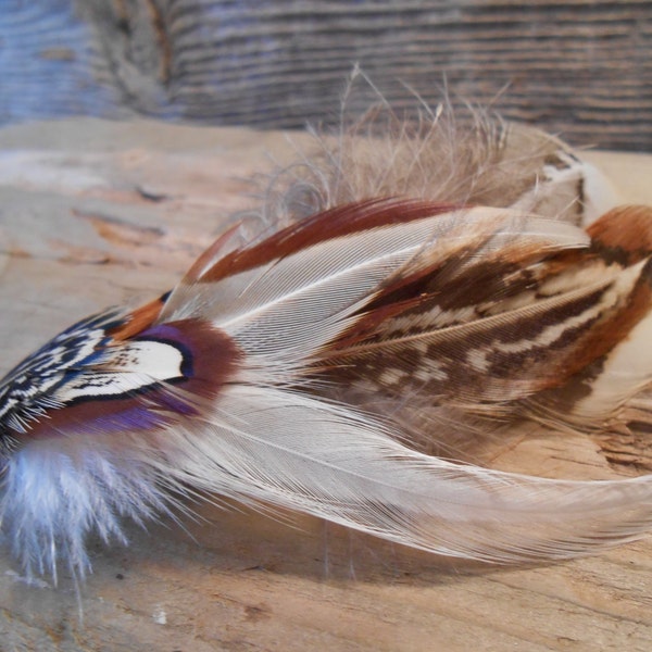 The CREDIT RIVER Collection.Boutonniere Tie Fly Fishing ButtonHole Brown Cream Pheasant Feather Wedding Groom Leather Autumn Groom Men Pin