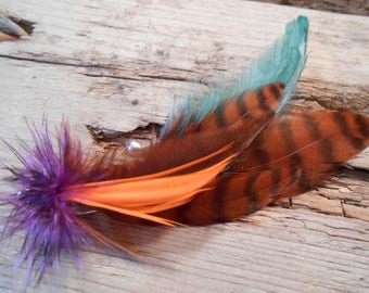 The EASTWOOD Collection.Tie Fly Boutonniere Fishing Wedding 1920 ButtonHole Vikings Purple Orange Pin Men Gift Pheasant Feather Bottle Green