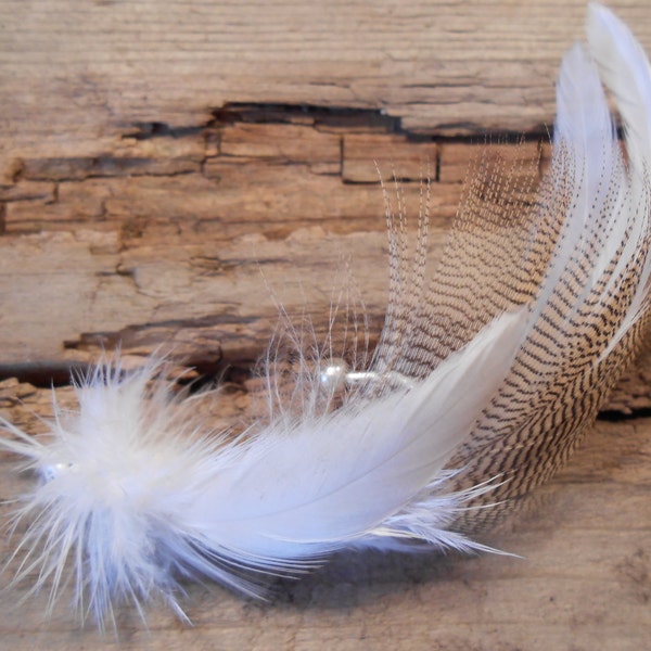 The WHITE BEAR LAKE Collection.Boutonniere Tie Fly Fishing ButtonHole Brown Cream Pheasant Feather Wedding Groom Summer White Fowl Men Pin