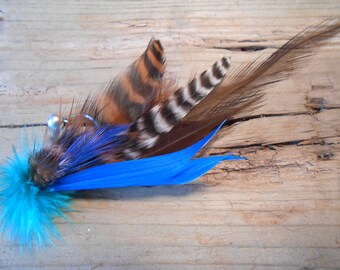 The GREAT GATSBY~HAMPTONS Collection.TieFly Boutonniere Fish Wedding Summer Cobalt Blue Mint Royal Men Gift Pheasant Feather 1920 ButtonHole