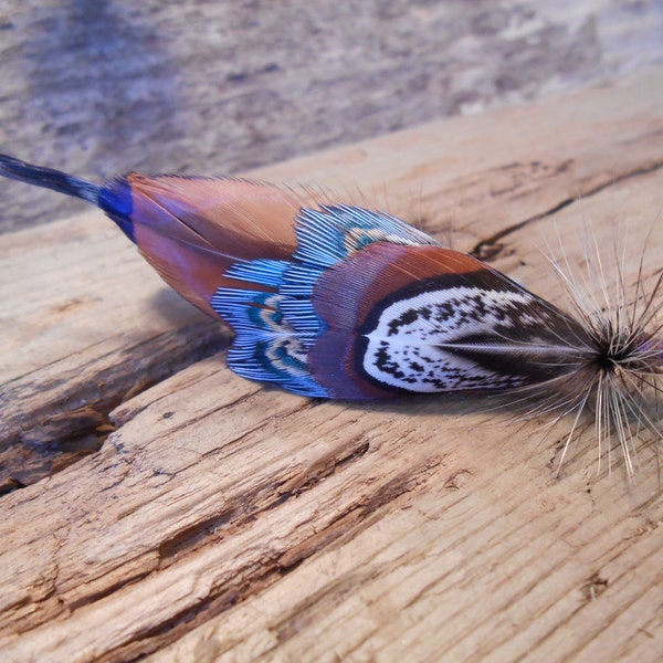 The PHEASANT GREY Collection.ButtonHole Fishing Boutonniere Wedding Tie Fly Gray Brown White Spring Pin Fall Feather Men Groom Lapel Lodge