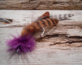 The TOFTE Collection.Tie Fly Boutonniere Fishing Wedding 1920 ButtonHole Vikings Purple Grape Tan Copper Men Gift Pin Pheasant Feather