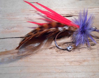 The GREAT GATSBY~HAMPTONS Collection.Tie Fly Boutonniere Fishing Wedding LapelPin Red Purple Brown Men Gift Pheasant Feather 1920 ButtonHole