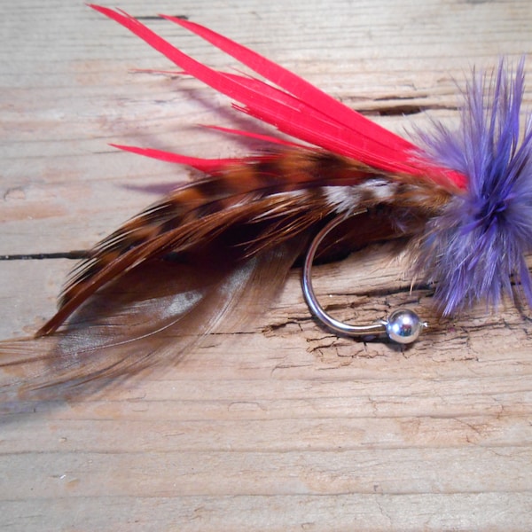 The GREAT GATSBY~HAMPTONS Collection.Tie Fly Boutonniere Fishing Wedding LapelPin Red Purple Brown Men Gift Pheasant Feather 1920 ButtonHole