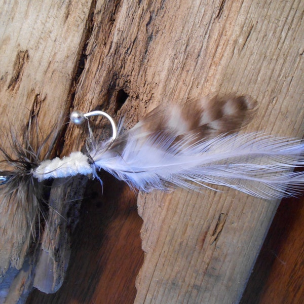 The WOOD MEADOW Collection.Boutonniere Accessory Tie Fly Pheasant Feather Wedding Pheasant Gray White Hook Pin Clip Hair Bride Groom Summer