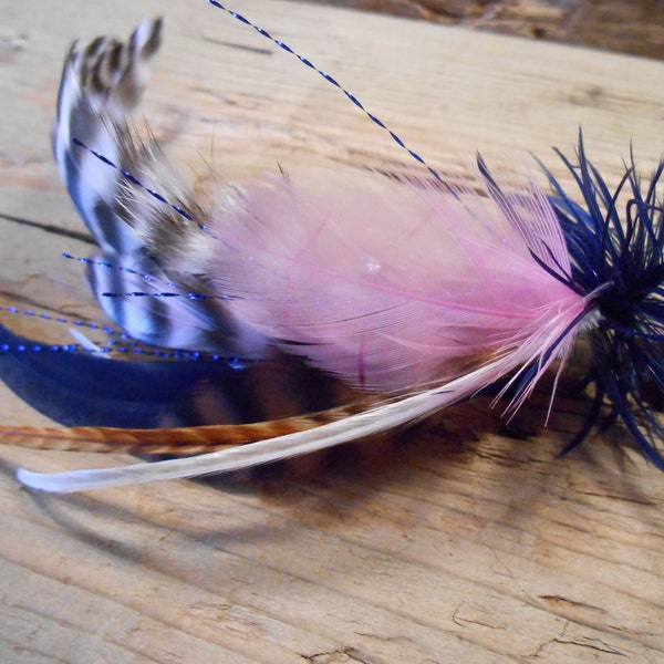 The FOREST BROOKE Collection.Tie Fly Boutonniere Fishing Wedding 1920 Gender Reveal Navy Royal Blue Gift Pheasant Feather Flash White Pink