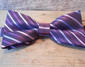 The PLUM CREEK Collection Bow Tie.Derby Race Fraternity Vikings Polo Gatsby Wedding Fishing Boutonniere Tie Fly Purple 1920s Stripe Men Gift