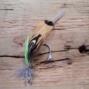 The DONEGAL BAY Collection.Boutonniere Tie Fly Downton Abbey Fly Fishing ButtonHole Pheasant Green Grey Irish Groom Wedding Feather Ireland image 5