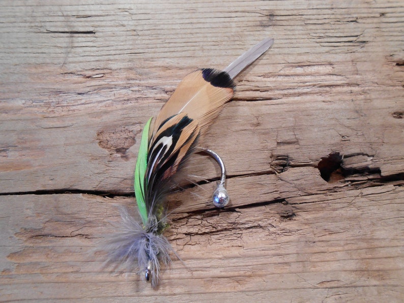 The DONEGAL BAY Collection.Boutonniere Tie Fly Downton Abbey Fly Fishing ButtonHole Pheasant Green Grey Irish Groom Wedding Feather Ireland image 5