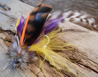 The PAISLEY PARK Collection.Boutonniere Tie Fly Vikings Abbey Fishing Minnesota Pheasant Turkey Orange Yellow Purple Prince Wedding Feather
