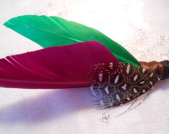 The CARRAWAY Collection.ButtonHole Tie Fly Fishing Boutonniere Wedding Green Brown Purple Jewel Lapel Pin Hook Pheasant Feather Lure Winter