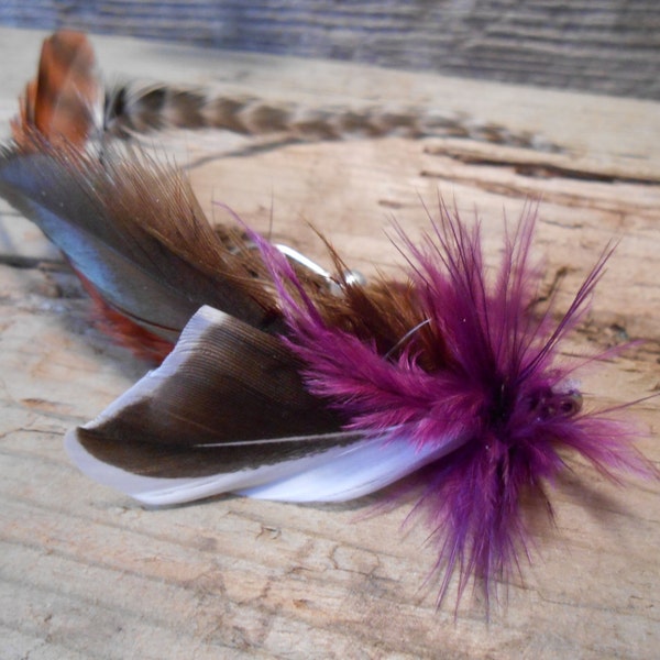 The HUDSON Collection.Tie Fly Boutonniere Fishing Wedding 1920 ButtonHole Vikings Purple Brown Copper Men Gift Pheasant Feather Gatsby Lapel