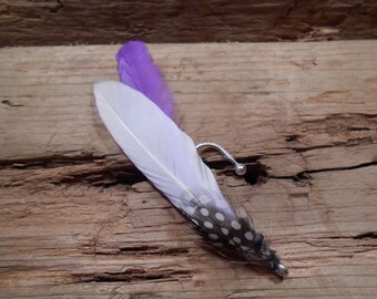 The KENTON Collection.TIE FLY Wedding Fishing Boutonniere Gift Pheasant Feather Purple Vikings Pin PolkaDot White Him ButtonHole Groom Black